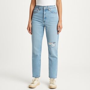 Levi’s 501 women’s straight leg denim jeans rigid fit distressed repair W28 L32